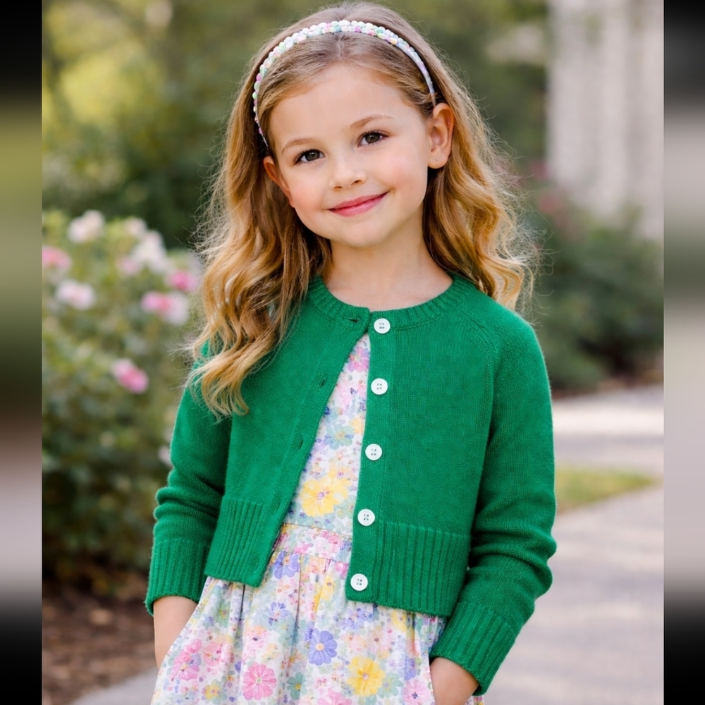 Mini Boden Christmas Party Cropped Green Angora Metallic Blend Girl's Cardigan